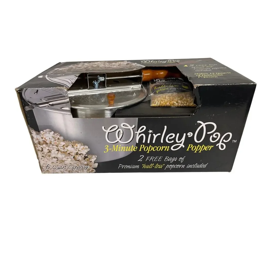 Whirley Pop 3 min. Popcorn Popper W/2 bags of Hull-less Popcorn StoveTop 6qt NIB